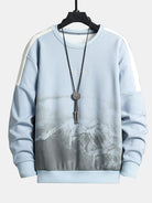 Men's Mountain Graphic Crew Neck Sweatshirt – Relaxed Fit Streetwear - Light Blue