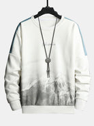 Men's Mountain Graphic Crew Neck Sweatshirt – Relaxed Fit Streetwear - White