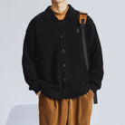 Men's Oversized Chunky Knit Cardigan in black, Warm Button Front