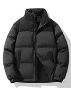 Men's Padded Puffer Jacket with Corduroy Panels – Winter Casual - Black