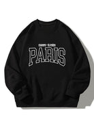 Men's Paris Graphic Print Sweatshirt – Relaxed Fit Crew Neck - Black
