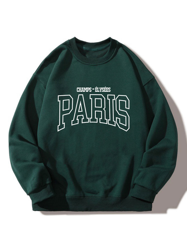 Men's Paris Graphic Print Sweatshirt – Relaxed Fit Crew Neck - Dark Green