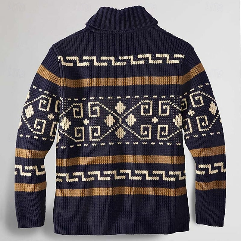 Men's Patterned Zip Cardigan - Navy
