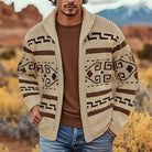 Men's Patterned Zip Cardigan in khaki, Navy