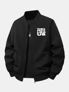Men's Printed Zip-Up Bomber Jacket – Relaxed Fit Streetwear - Black