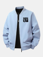 Men's Printed Zip-Up Bomber Jacket – Relaxed Fit Streetwear - Light Blue