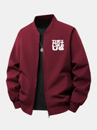 Men's Printed Zip-Up Bomber Jacket – Relaxed Fit Streetwear - Wine Red
