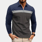 Men's Quarter Zip Polo Shirt in light grey, Slim Fit Long Sleeve