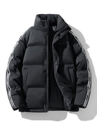 Men's Quilted Puffer Jacket with Stand Collar – Winter Warmth - Black