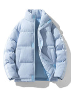 Men's Quilted Puffer Jacket with Stand Collar – Winter Warmth - Light Blue