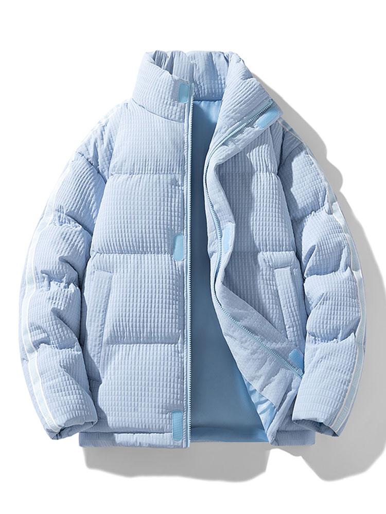 Men's Quilted Puffer Jacket with Stand Collar – Winter Warmth - Light Blue