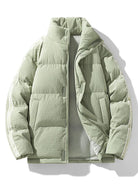 Men's Quilted Puffer Jacket with Stand Collar – Winter Warmth - Light Green