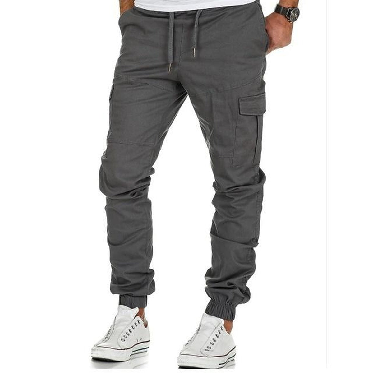 Men's Relaxed Fit Cargo Trousers in grey, Elasticated Waist
