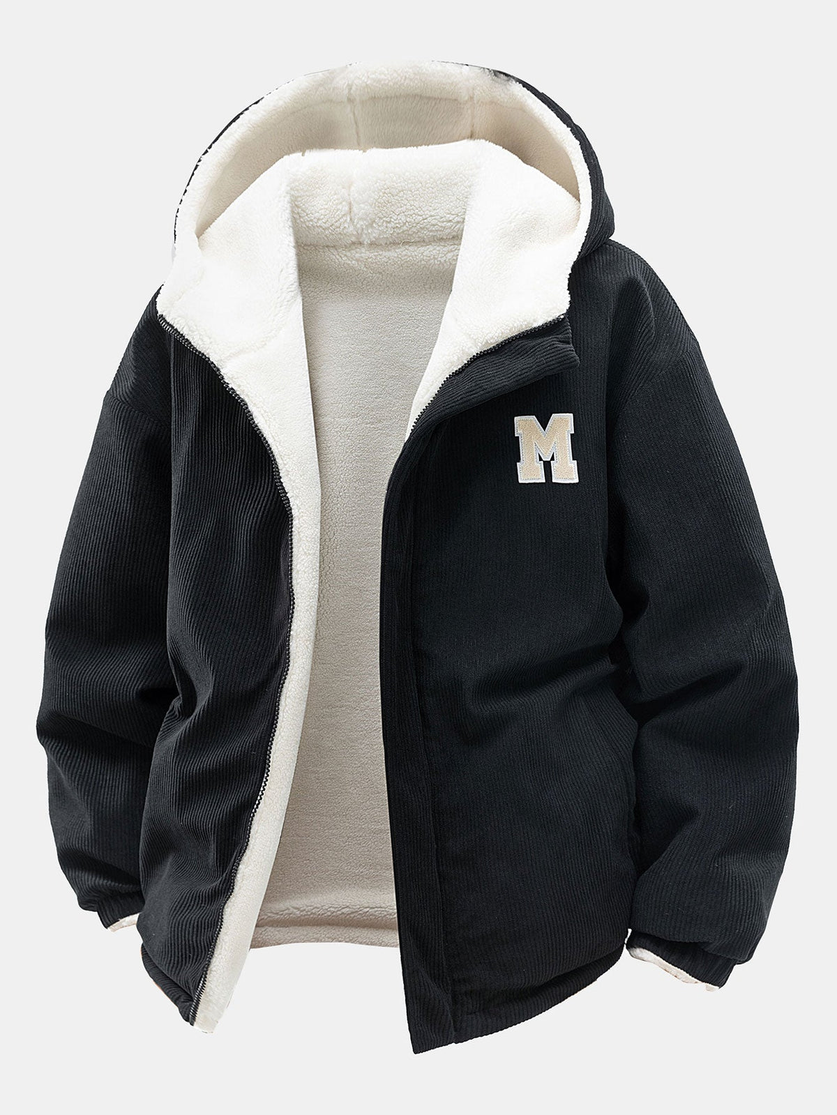 Men's Reversible Corduroy Hooded Jacket – Relaxed Fit - Black