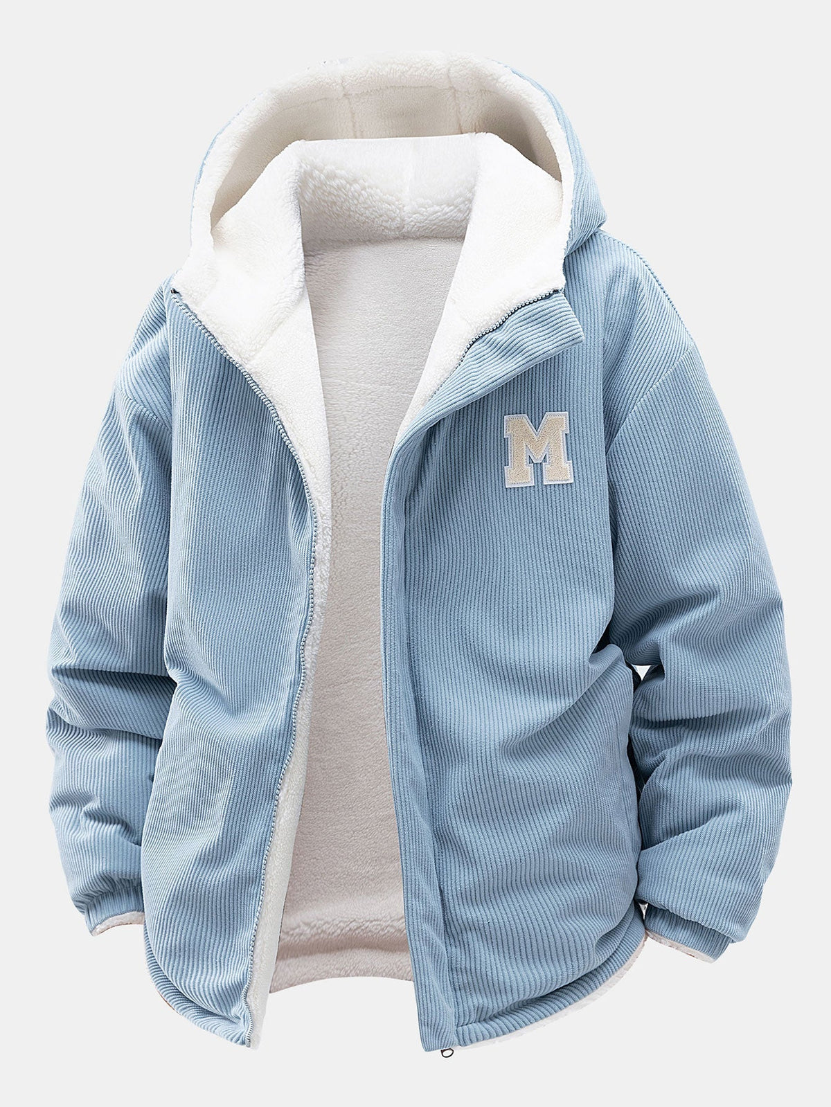 Men's Reversible Corduroy Hooded Jacket – Relaxed Fit - Light Blue