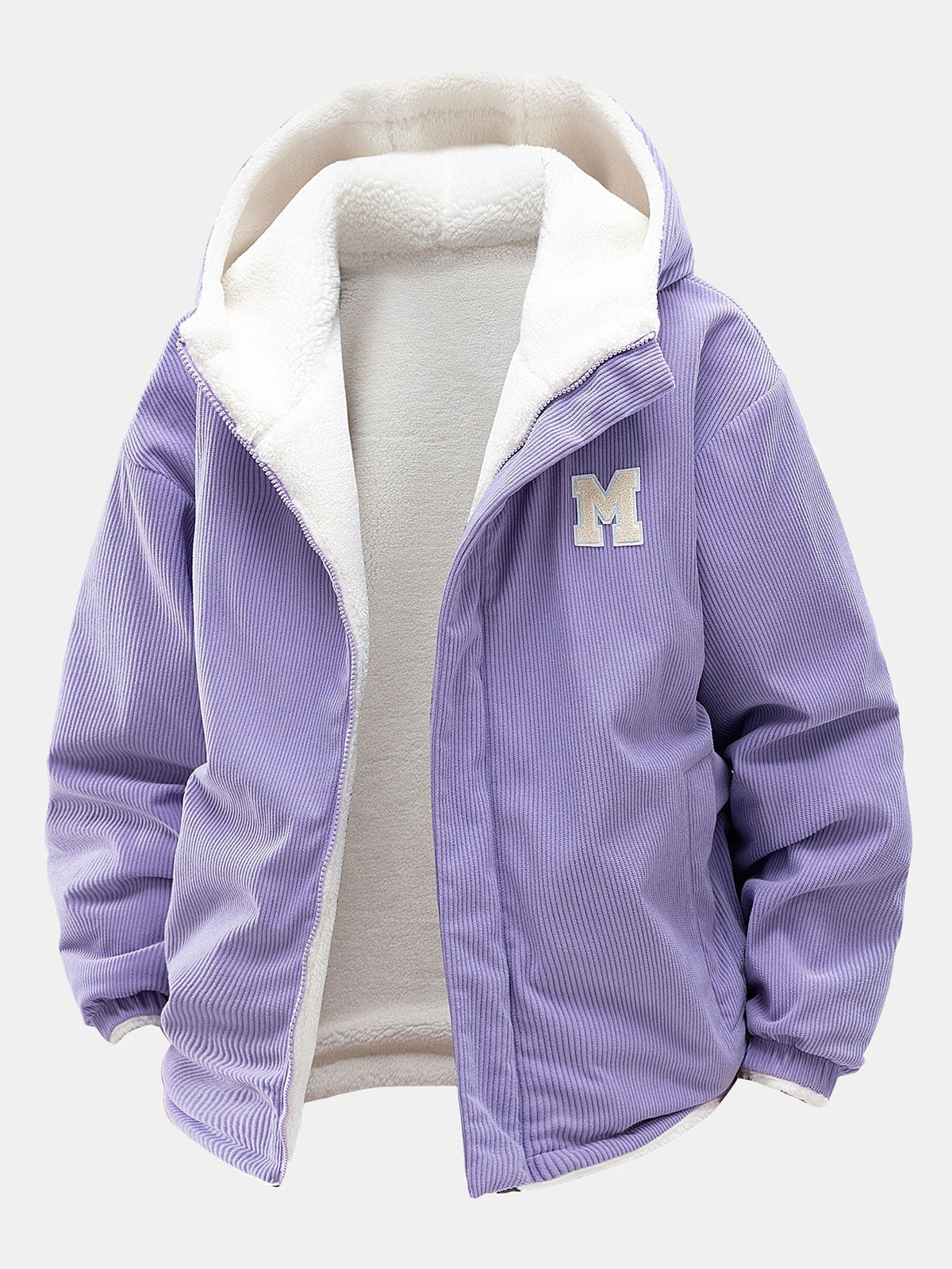Men's Reversible Corduroy Hooded Jacket – Relaxed Fit - Light Purple