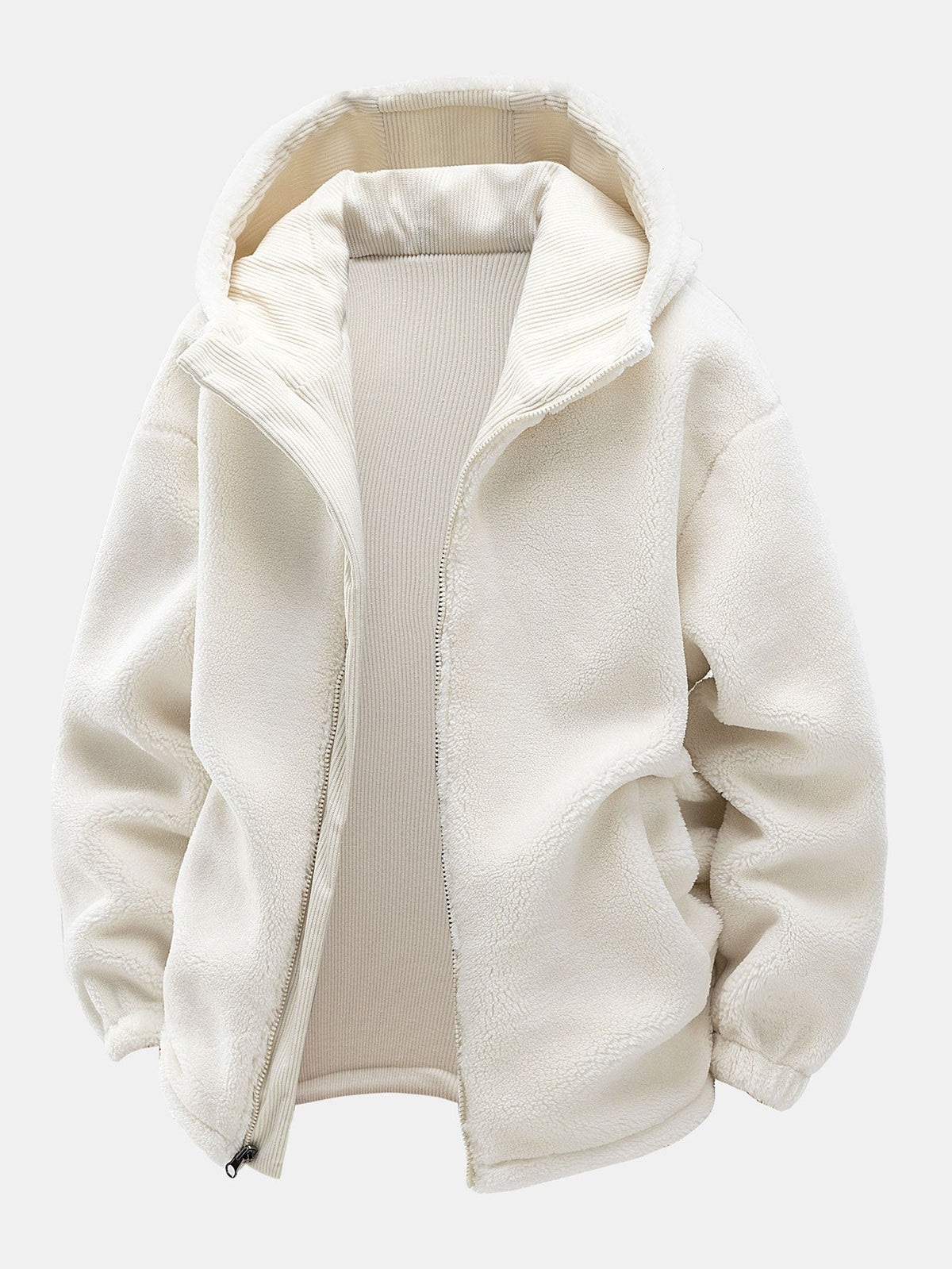 Men's Reversible Corduroy Hooded Jacket – Relaxed Fit - Off White
