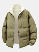 Men's Reversible Teddy Fleece Puffer Jacket – Relaxed Fit - Olive Green