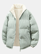 Men's Reversible Teddy Fleece Puffer Jacket – Relaxed Fit - Sage Green