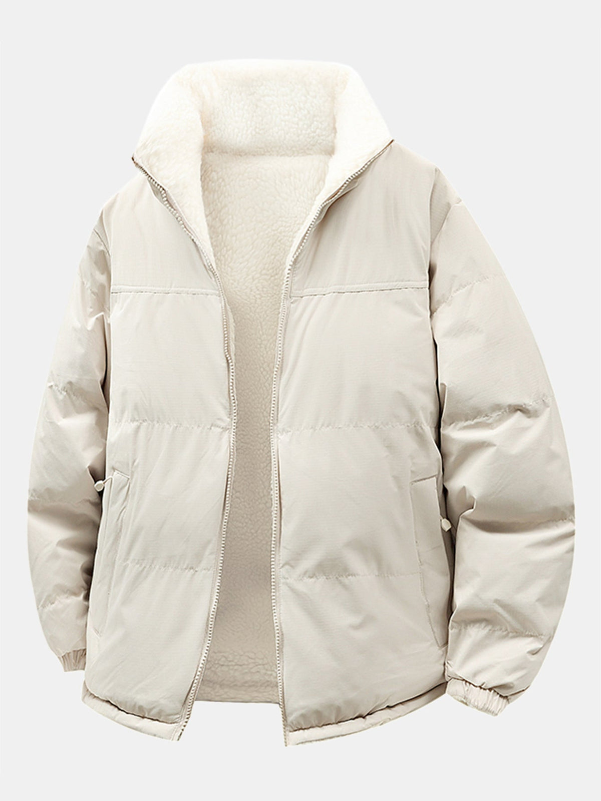 Men's Reversible Teddy Fleece Puffer Jacket – Relaxed Fit - White