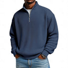 Men's Ribbed Quarter-Zip Pullover in dark blue, Relaxed Comfort Layer