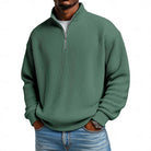 Men's Ribbed Quarter-Zip Pullover in dark green, Relaxed Comfort Layer