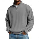 Men's Ribbed Quarter-Zip Pullover in grey, Relaxed Comfort Layer