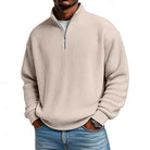 Men's Ribbed Quarter-Zip Pullover in khaki, Relaxed Comfort Layer