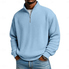 Men's Ribbed Quarter-Zip Pullover in light blue, Relaxed Comfort Layer