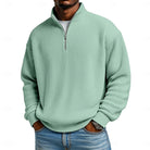 Men's Ribbed Quarter-Zip Pullover in light green, Relaxed Comfort Layer