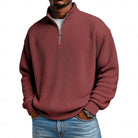 Men's Ribbed Quarter-Zip Pullover in wine, Relaxed Comfort Layer