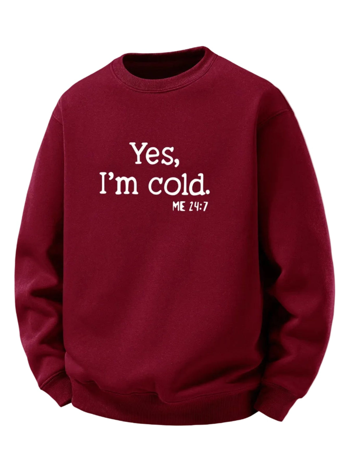 Men's Sherpa Fleece Sweatshirt – Relaxed Crew Neck Printed Pullover - Wine Red