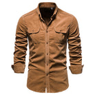 Men's Slim Fit Casual Shirt in brown, Long Sleeve with Chest Pockets