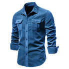 Men's Slim Fit Casual Shirt in denim blue, Long Sleeve with Chest Pockets