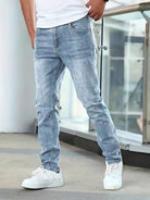 Men's Slim Fit Jeans in light blue, Tapered Leg Faded Wash