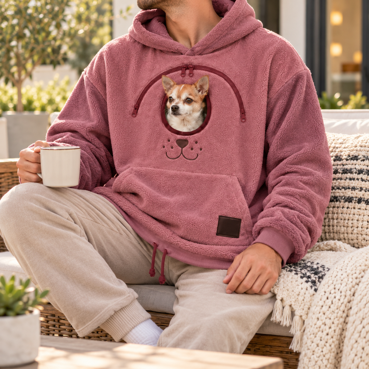 Men's Small Dog Pouch Hoodie - Hands-Free Pet Carrier