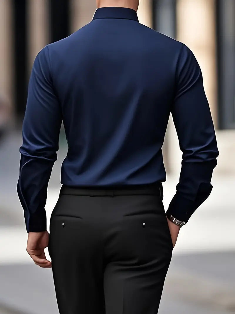Men's Smart Fitted Shirt - Long Sleeve Pointed Collar