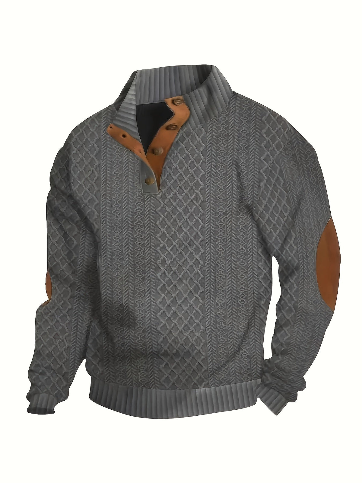 Men's Stand Collar Button Henley Sweater - Textured Knit