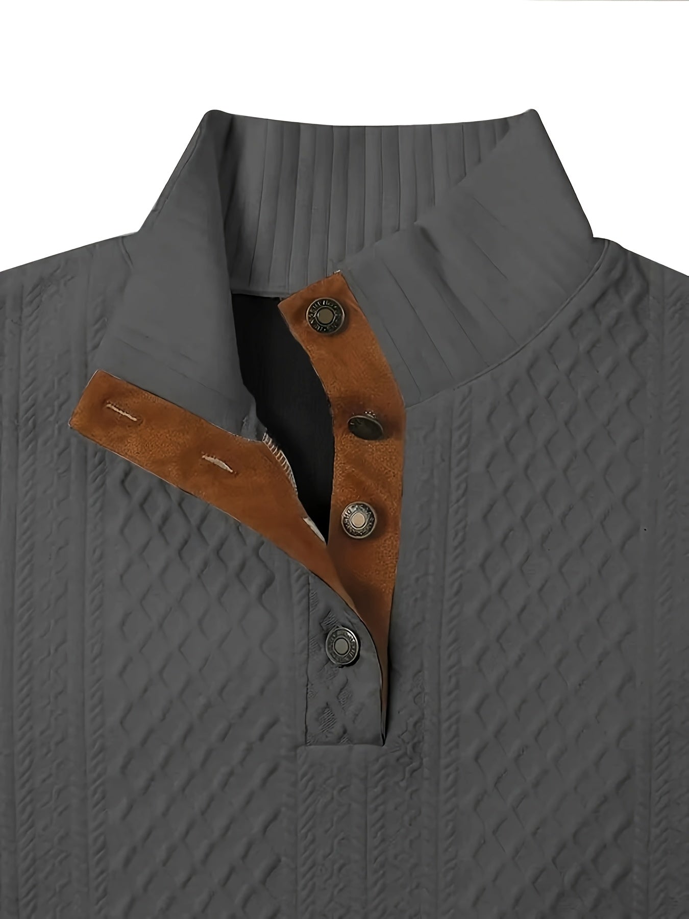 Men's Stand Collar Button Henley Sweater - Textured Knit