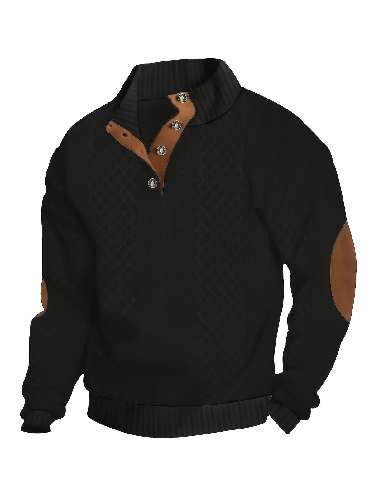 Men's Stand Collar Button Henley Sweater - Textured Knit