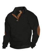 Men's Stand Collar Button Henley Sweater - Textured Knit