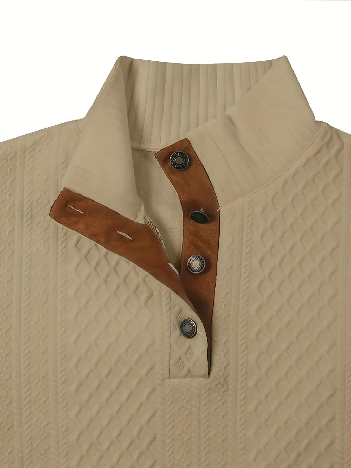 Men's Stand Collar Button Henley Sweater - Textured Knit