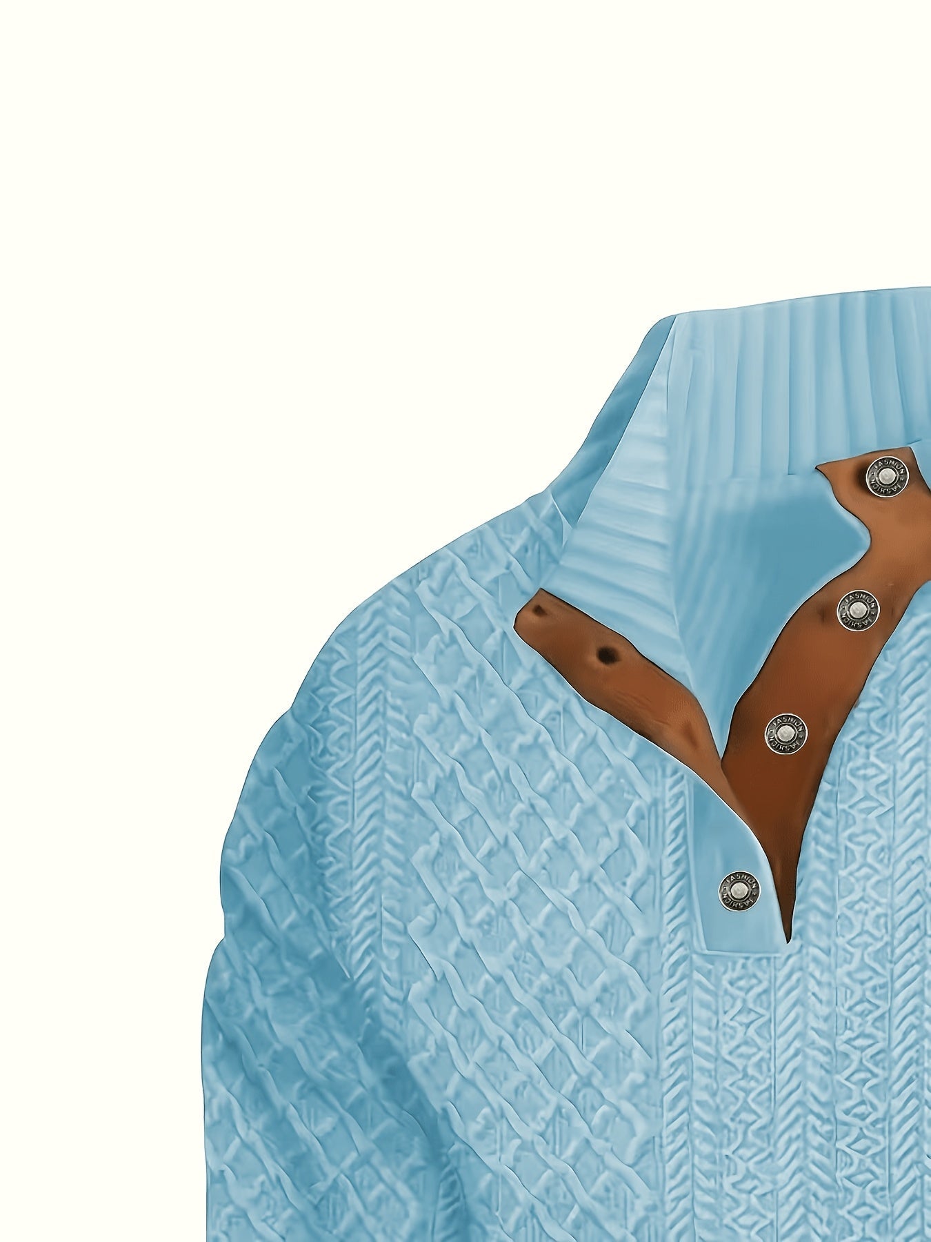 Men's Stand Collar Button Henley Sweater - Textured Knit