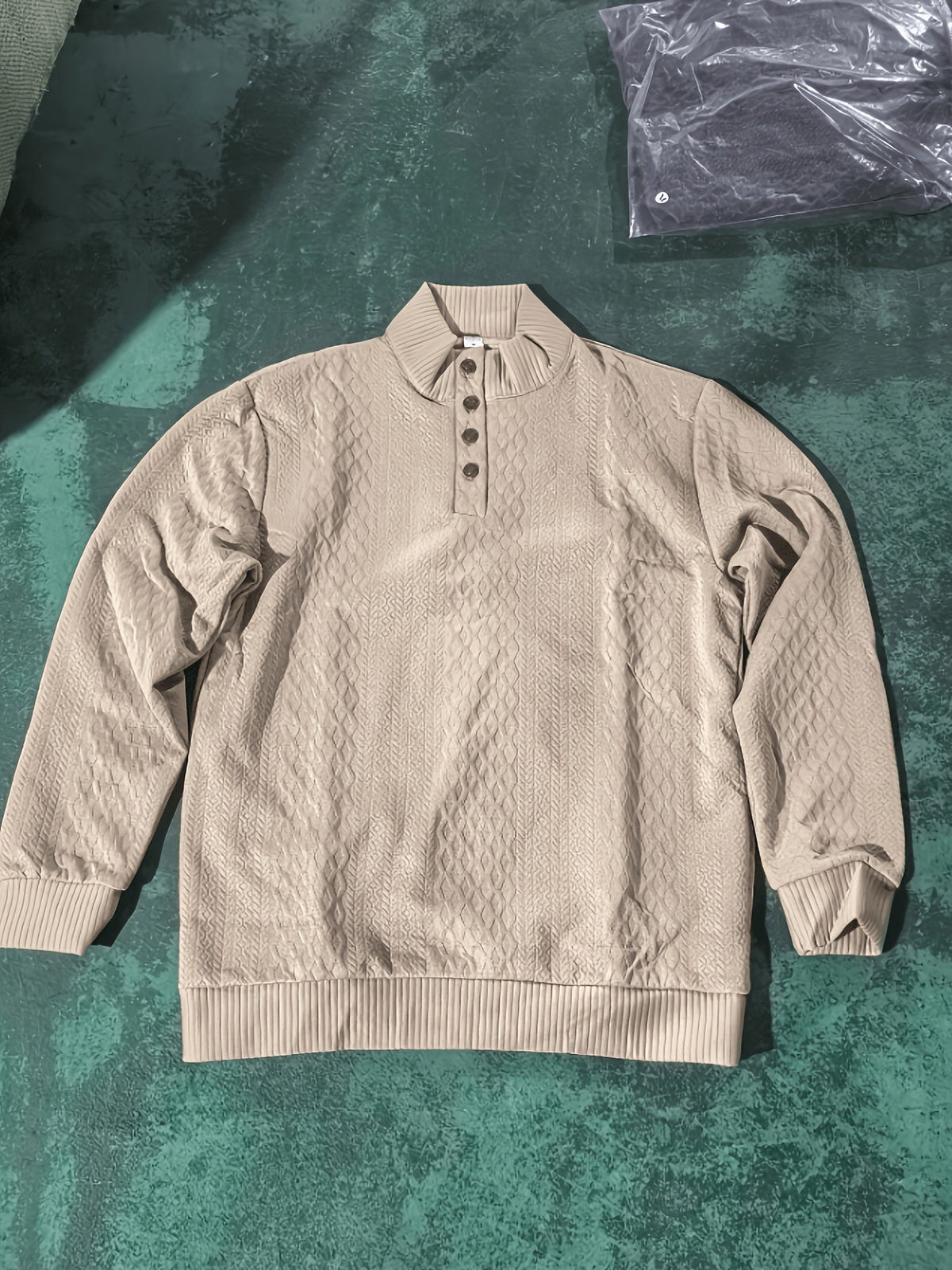 Men's Stand Collar Button Henley Sweater - Textured Knit