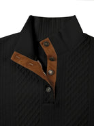 Men's Stand Collar Button Henley Sweater - Textured Knit