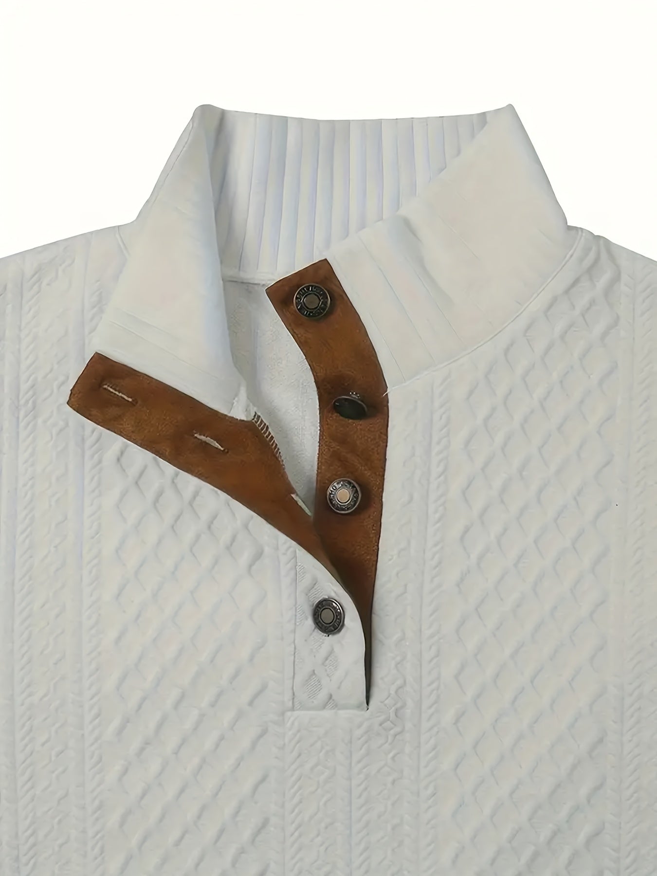 Men's Stand Collar Button Henley Sweater - Textured Knit