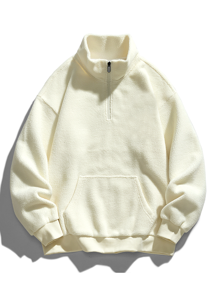Men's Teddy Fleece Half-Zip Sweatshirt – Relaxed Fit - Beige
