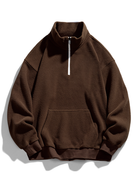Men's Teddy Fleece Half-Zip Sweatshirt – Relaxed Fit - Dark Brown