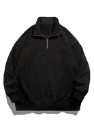 Men's Teddy Fleece Half Zip Sweatshirt – Relaxed Fit Warm Casual - Black