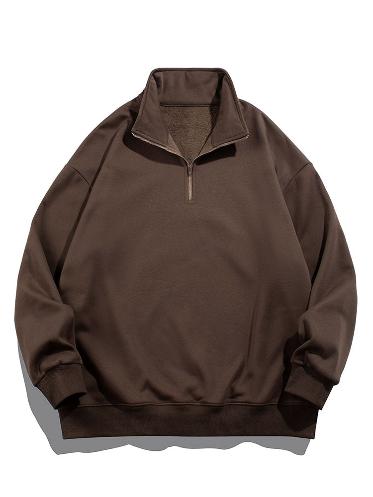 Men's Teddy Fleece Half Zip Sweatshirt – Relaxed Fit Warm Casual - Brown